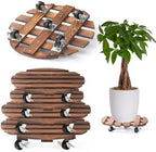 4 Pack Plant Caddy with 5 Wheels, Wood Rolling Plant Stand 220 LB Heavy Duty, Plant Dolly with Metal 360° Lockable Caster Wheels for Outdoor Indoor Large Plant Pots, Flower Pot, Patio (14"+14"+12"+12") by PRAQECZ
