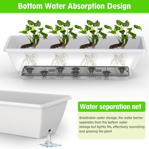 8 Pcs 24 Inch Window Planter Box, White Large Plastic Rectangle Flower Planter Boxes with Water Absorbing Net Indoor and Outdoor Flower Pots for Windowsill, Balcony, Patio, Porch - Image 4