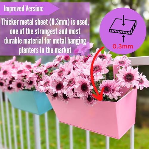 LaLaGreen Colorful Planter Box (16 in, 6 Pack) Balcony Metal Railing Pots - Image 5
