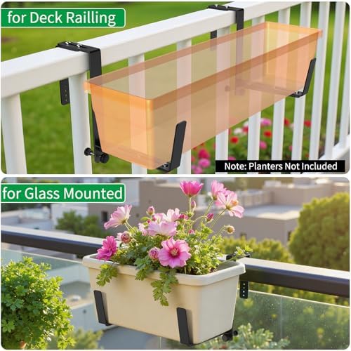 Window Box Brackets, Adjustable Planter Box Brackets, Heavy Duty Iron Flower Box Brackets for Railings, with Enhanced Bottom Support - Perfect for Balconies, Fences, and Gardens (Black, 2 Pack) - Image 4