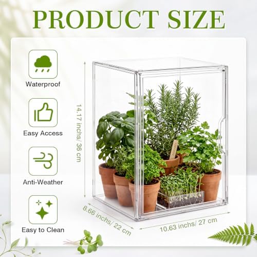 Marsui 4 Pack Mini Greenhouse for Indoor Plants, Clear Acrylic Tabletop Greenhouse with Magnetic Door, Stackable Plant Grow Tent for Seed Starting, Herbs, Succulents, 14.2 x 10.6 x 8.7 in - Image 2