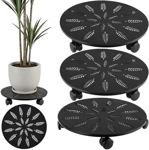 12 Inch Metal Plant Caddy with Wheels Set of Three Heavy-Duty Rolling Plant Stand Lockable Wheels Plant Dolly for Indoor Outdoor Planters Flower Pot Mover Rollers Plant Coasters Trolley by Unknown