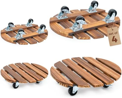 Bamworld Plant Caddy 12 Inch with Locking Wheels 4 Pack by Bamworld