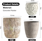 Round Concrete Style Planter Set of 3, Large Outdoor Flower Pots with Drainage, Stone Texture Plant Pots for Indoor Outdoor Garden, Patio & Balcony Décor (3, Sandstone) - Image 2