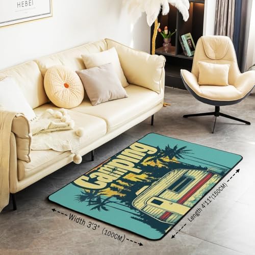 Erosebridal Happy Camping Rv Area Rug 4'11" x 3'3" Palm Trees Silhouette Living Room Rugs Sunset Summer Style Decorative Carpet Hawaiian Light Blue Indoor Floor Mat - Image 2