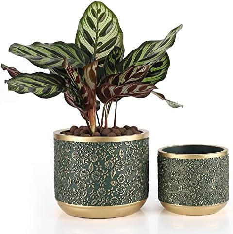 6 +4.4 Inch Cement Planter Decorative Pots with Drainage Hole for All House Plants, Succulents, Flowers, and Cactus (Green) by Ten-stone
