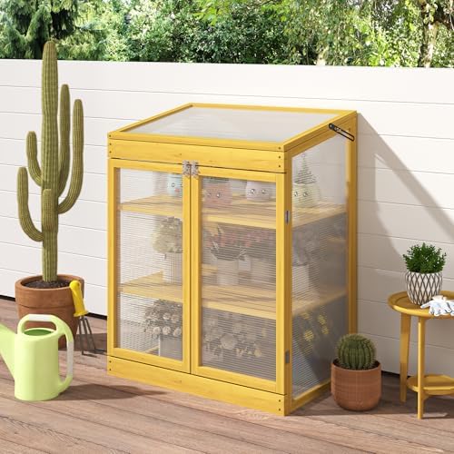 Greenhouse Wooden Cold Frame Greenhouse, Garden Portable Mini Greenhouse Cabinet,2-Tier Wooden Cold Frame Garden Greenhouse with Transparent Polycarbonate Sheet, Keep Plant Warm Enough (Brown) by Unknown
