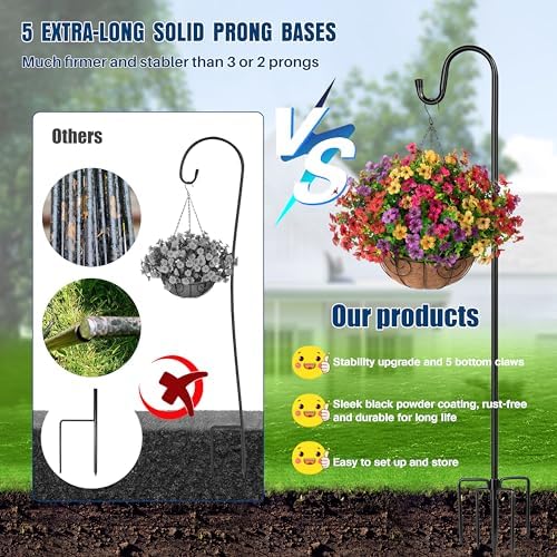 Ottsuls Shepherds Hooks with 5 Prongs Base for Outdoor - 92" Adjustable Bird Feeder Pole for Outside Hanging, Garden, Hummingbird Feeder, Plant Baskets, Solar Light Lanterns, Wedding Decor (1 Pack) - Image 3