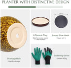 10.6 Inch Ceramic Planter with Saucer for Indoor Outdoor Plants - Image 3