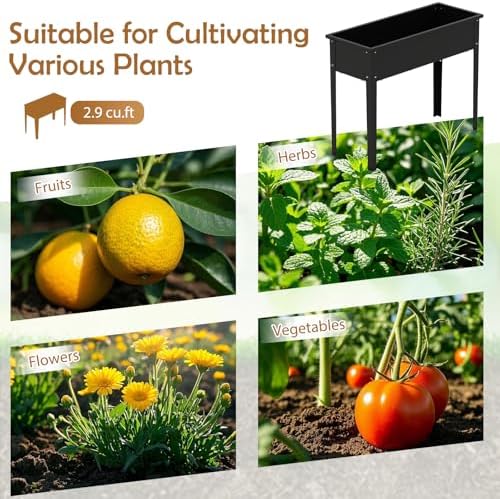 GIANTEX Metal Raised Garden Bed with Legs, Elevated Planter Box with Drainage Holes for Vegetable Fruit Flower Herb, Outdoor Standing Gardening Box for Balcony Backyard Patio Porch (40”x16”x32”) - Image 7