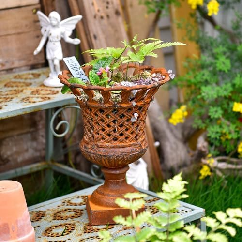 Sungmor Cast Iron Rust Urn Planter - 10 Inches Hollow Trophy-Shaped Design by Sungmor