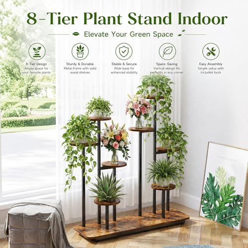 8-Tier Plant Stand Indoor, Plant Stands for Indoor Plants Multiple, Corner Plant Shelf for Living Room, Tiered Plant Holder, Metal Plant Table - Image 3