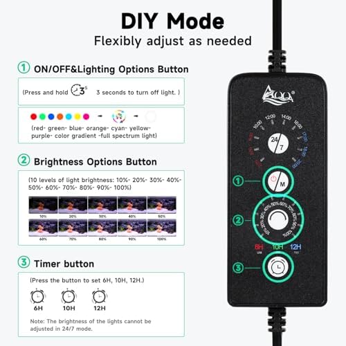 AQQA LED Aquarium Light, 24/7 & DIY Mode Full Spectrum Fish Tank Light - Image 2