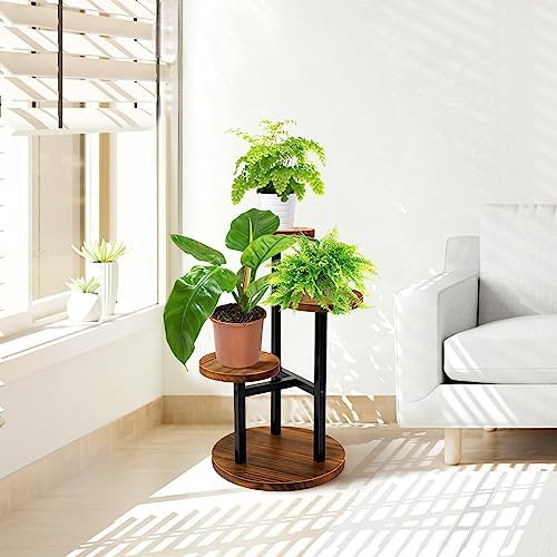 AUGOSTA 3 Tier Plant Stand, Tall Metal Wood Shelf Holder for Indoor, Outdoor Display Rack Flower Pot Stand for Corner Living Room Balcony Garden Patio - Image 5