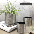 WGVI Silver Etched Ceramic Cylinder Vase Width 5.5" Height 5", Flower Arrangements, Candle Holder, Terrarium Planter Pot, Storage Container Organizer, Pen Brush Holder, Scratched Texture Design, 6 Pc - Image 6