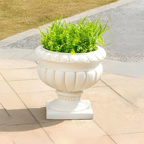 Large Urn Planter – White Vintage Magnesium Oxide Pot with Drainage for Indoor & Outdoor Garden, Entryway, Walkway Decor by Unknown