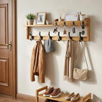 27.5" Wall Mount Coat Rack with Shelf, Key Holder & Mail Organizer, Brown - Image 6