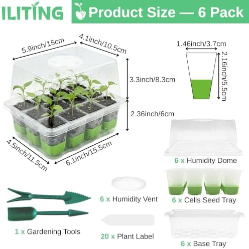 Seed Starter Kit 6 Pack, Reusable Silicone Seedling Starter Trays 72 Cells Seed Starter Tray, with Humidity Dome, Foldable Design for Easy Transplanting - Image 2