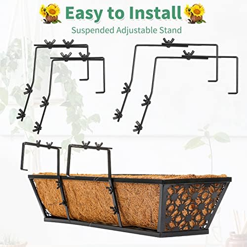 Geetery 4 Pcs 30 Inch Deck Railing Planter Boxes with Adjustable Brackets Coco Liner, Window Hanging Flower Baskets Trough Black Metal for Summer Porch Fence Patio Balcony Garden Outdoor Indoor - Image 3