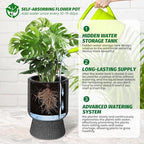 14 Inch Self Watering Planters Set of 2 with Water Level Indicator, Textured Modern Tall Indoor Outdoor Planter Pots, Black Flower Pot with Inner Bucket for Patio, Home, Office - Image 6