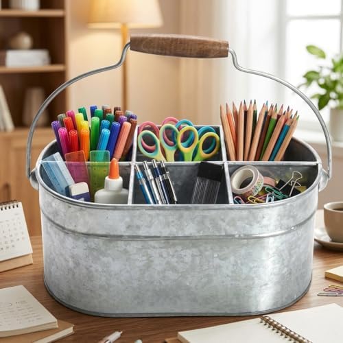 Hosley Galvanized Carry All Kitchen Utensil Caddy Serve Ware 13 Inch Long. Ideal for Floral Arrangements Party Garden Patio. O4 - Image 3
