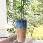 Tall Planters for Outdoor Plants, Heavy-Duty Plastic Lightweight Flower Pots Blue to Khaki Gradient Garden Pots Porch Planters Outdoor Set of 2 Gifts for Plant Lovers - Image 7
