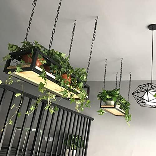SOBS Creative Black Chain Hanging Wrought Iron Ceiling Basket Flower Stand Industrial Style Bar Restaurant Plant Pot Hanger Decorative Rack Floating Shelves Shelf (Size : 80x25x15cm) - Image 3