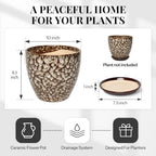 10 Inch Ceramic Planter with Drainage Hole Saucer(Mottled White) - Image 5