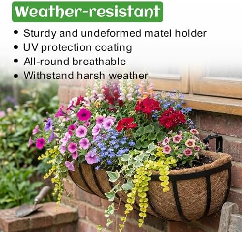 GameXcel 24 Inch Over Railing Planter 4 Pack - Window Box or Wall Mounted Flower Box with Coco Liner and Adjustable Hooks - Metal Deck Balcony Planter with Expansion Screws for Deck Fence Porch - Image 7