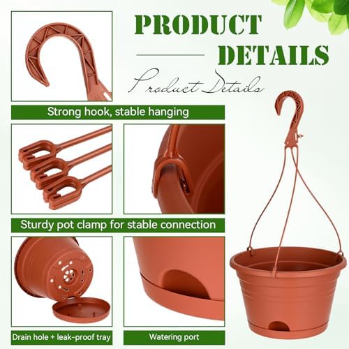Roshtia 10 Pcs 10 Inch Hanging Baskets for Plants, Brown - Image 3