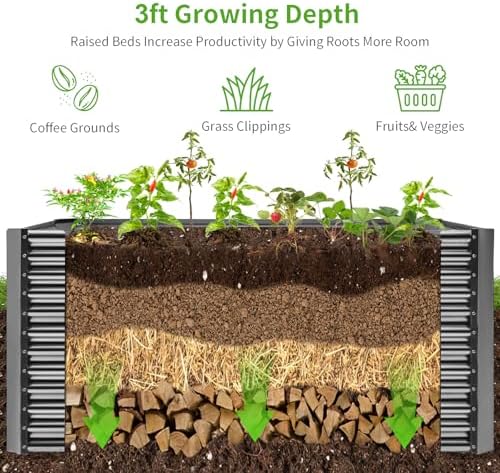 Land Guard 8x4x3ft Rectangular Galvanized Raised Garden Beds, Large-Capacity Metal Planter Box Outdoor, Durable Deep Raised Garden Bed 3ft Tall, Raised Beds for Gardening Vegetables, Modern Gray - Image 3
