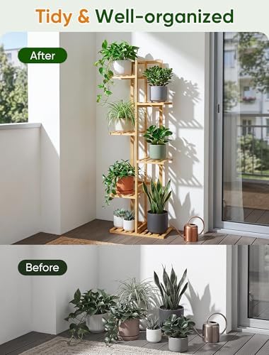 ROSSNY 48 Inch Tall Bamboo Plant Stand for Indoor, 6 Tier 7 Potted, Natural - Image 5