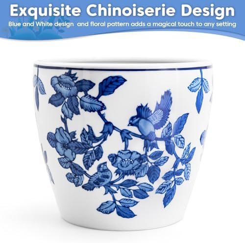 HakkaGirl 8 inch Ceramic Flower Pots, Chinoiserie Decor Ceramic Planter Plant Pots for Indoor Plants with Drainage and Saucer, Blue and White - Image 4