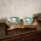 Cape Craftsmen Set of 2 Terrariums | Hand-Blown Blue Tinted Bubble Glass On Natural Teak Driftwood Terrarium | Home Décor Indoor Planter with Stand | Pot for Succulent and Plants - Image 4
