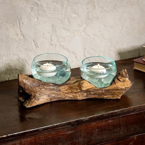 Cape Craftsmen Set of 2 Terrariums | Hand-Blown Blue Tinted Bubble Glass On Natural Teak Driftwood Terrarium | Home Décor Indoor Planter with Stand | Pot for Succulent and Plants - Image 4
