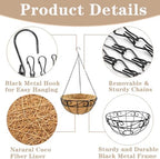 EIMQUVW Outdoor Metal Hanging Planters Basket (4pack, 14 inch) Hanging Baskets for Plants Chain Round Wire Plant Holder with Coco Fiber Liners for Garden, Patio, Deck, Porch(Flower Border) - Image 6