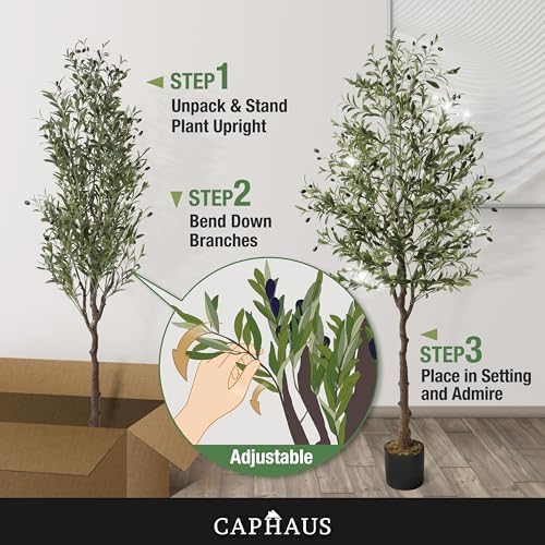 CAPHAUS 6FT Artificial Olive Tree Potted, UV Resistant Indoor Faux Plant - Realistic for Living Room, Office Decor, Housewarming Gift (72 Inch) - Image 7