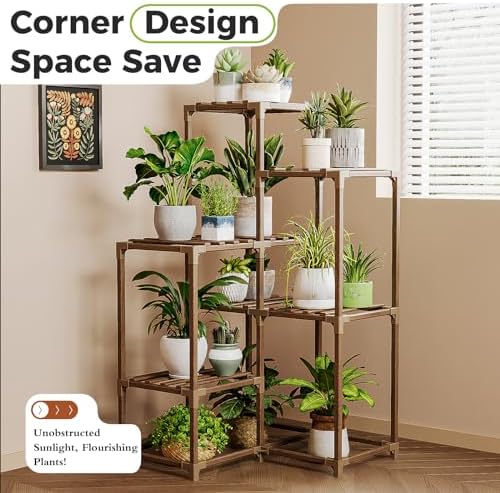 Bamworld Plant Stand Indoor Plant Shelf Outdoor Corner Wood Plant Table - Image 2
