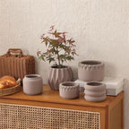 Planter Mocha Colour Terra Cotta Plant Pot Round Geometric Textures Flower with Drainage Holes Planter, for Room Balcony Garden Office (2 Sizes) Garden(Small) - Image 6