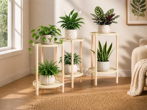 3 Pack Wooden Plant Stand Set for Indoor Outdoor, Modern Plant Holder Shelf - Image 4