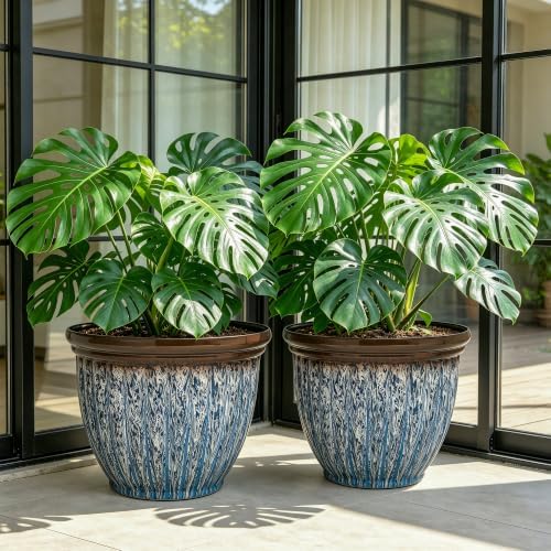 15" Large Flower Pots, 2-Pack Big Plastic Planters for Outdoor Plants - Image 3