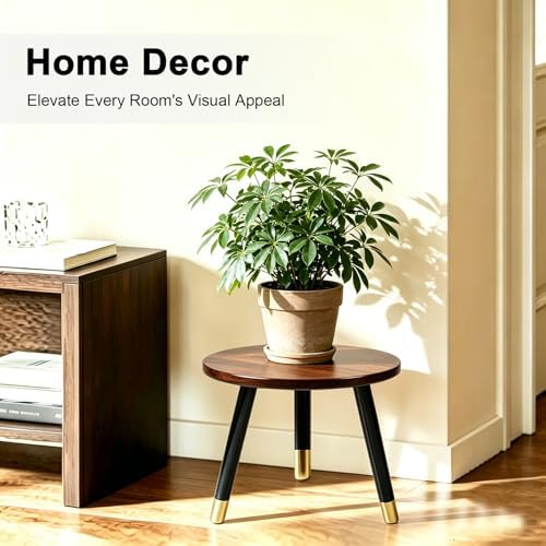 2-Pack Mid Century Plant Stand for Indoor Plants, Modern Wood Flower Pot Holder Stand for Living Room, Decorative Small Round Side Table for Balcony, Patio, Office, 8.9” High, Walnut - Image 4
