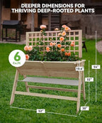 GarveeHome 52x30x54 in Raised Garden Bed with Legs, Elevated Wooden Raised Planter Box with Vine Climbing Trellis Outdoor Standing Growing Bed for Growing Vegetables Flowers Herbs - Image 5