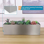 17" Large Stainless Steel Planter Box with Drain Holes and Water Reservoir, Rectangle Succulent Trough Planter Pot for Indoor Outdoor Windowsill, Table Decor (Brushed Nickel) - Image 5