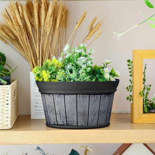 12 Pcs Wall Hanging Planters Outdoor Wine Barrel Planter Distressed Oak Thickened Plastic Water Storage Flower Pots for Plants Flower Indoor Outdoor Railing Fence (Black,10 Inch) - Image 6