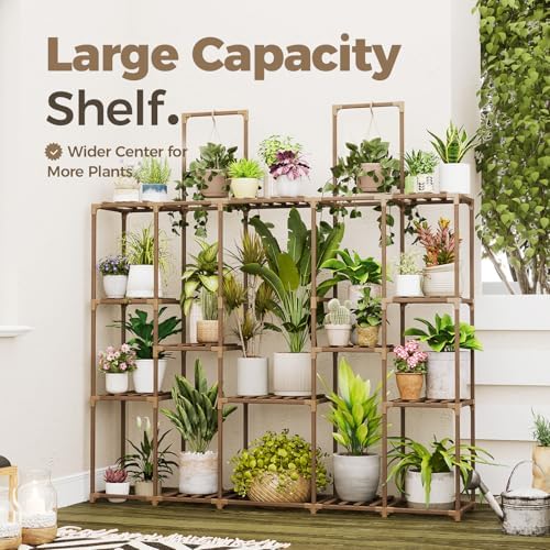 Bamworld Large Plant Shelf Plant Stand Indoor 62.2" Tall Outdoor Plant Holder Wood for Multiple Plants Hanging Plant Rack for Living Room Garden Balcony - Image 3