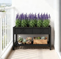 47 Inch Elevated Wood Raised Garden Bed with Storage Shelf, Black by Noeko