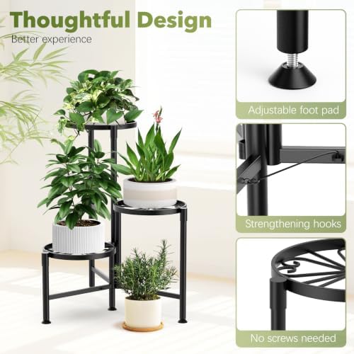 3 Tier Plant Stand Indoor Outdoor Corner, 10 Inch Wide Tray, Metal Black - Image 3