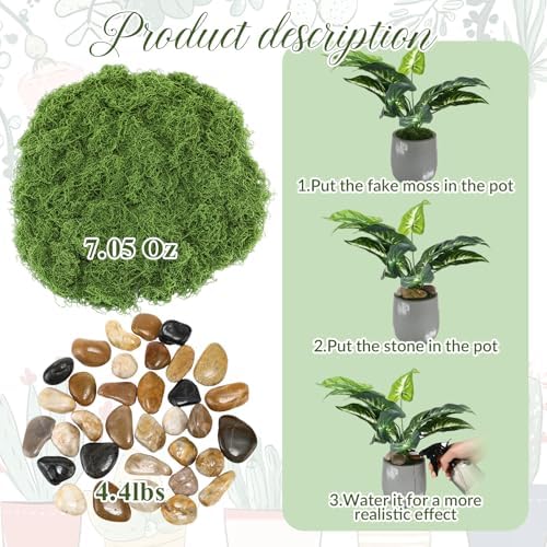 Solsew Fake Green Moss and Stone Decoration Set for Table Centerpiece - Image 5