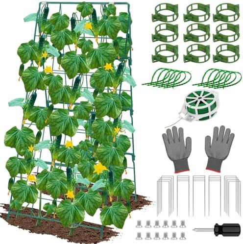 ROADPLUM Cucumber Trellis for Raised Garden Bed, Outdoor Sturdy Metal A-Frame Cucumber Trellis Support for Climbing Plants Vegetables and Fruits with Accessories, Easy installation and Easy Harvesting by ROADPLUM